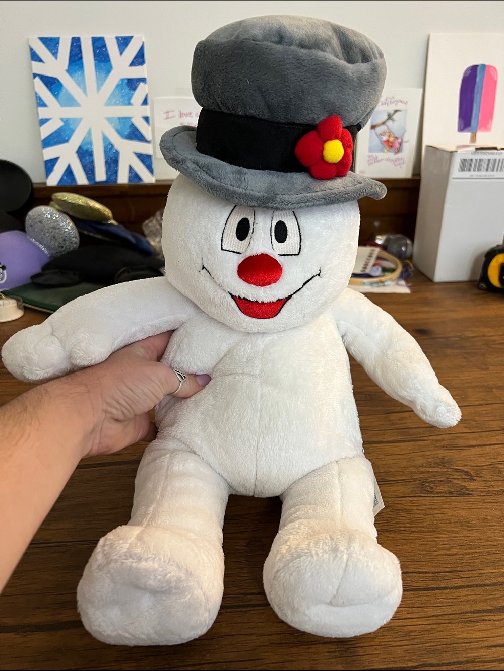Build-A-Bear Frosty The Snowman Plush with Gray Hat and Red Nose- OS